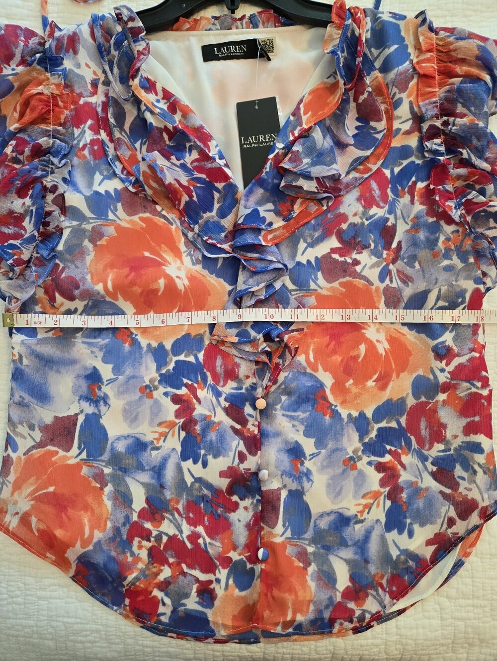 Lauren Ralph Lauren Womens Floral Ruffle Trim Georgette Blouse - Picture 6 of 7
